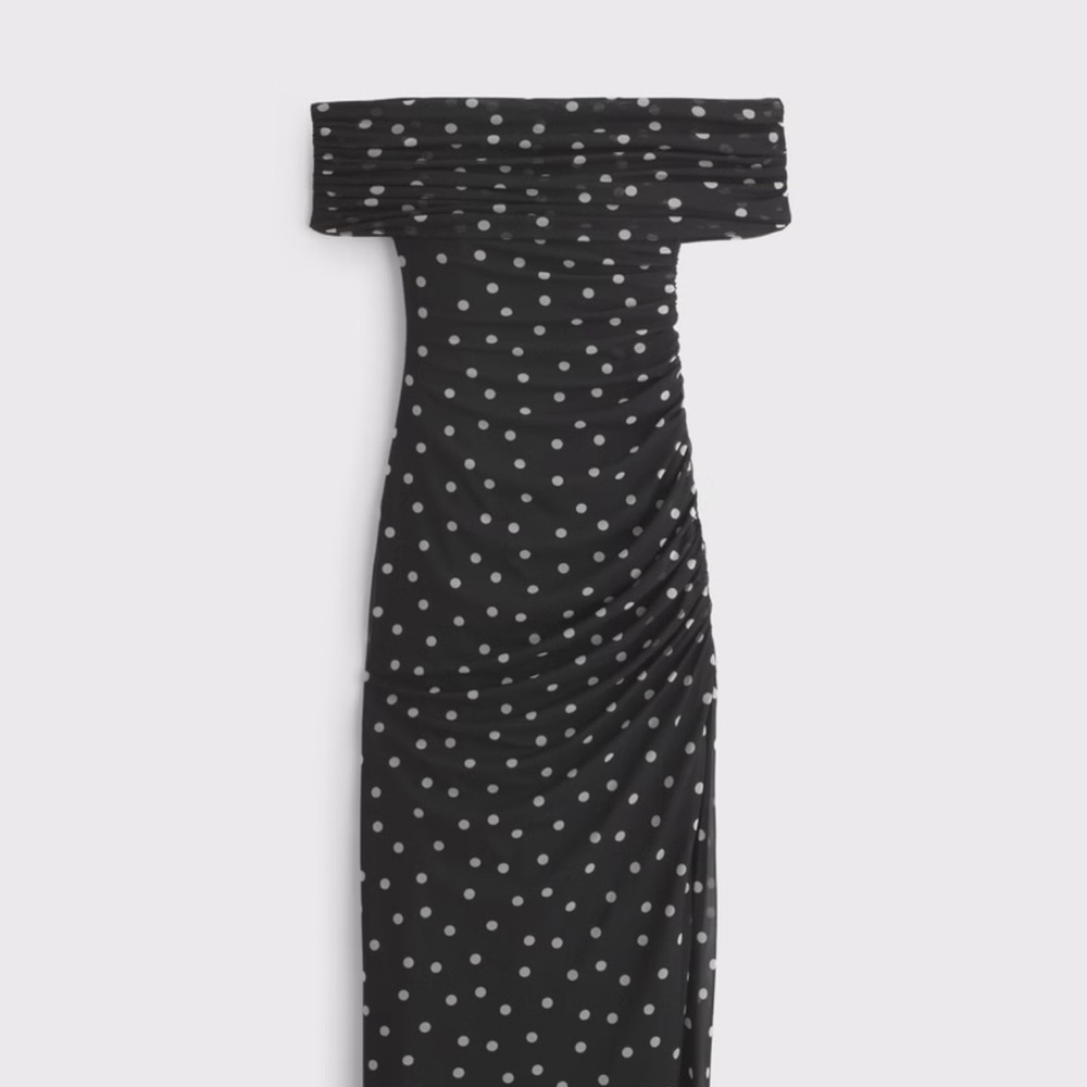 Elegant Black Polka Dot Off-Shoulder Dress